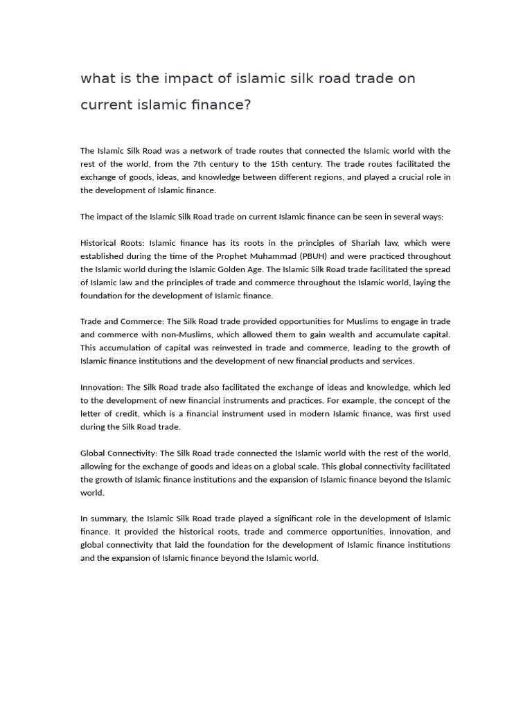 What Is The Impact of Islamic Silk Road Trade On C | PDF