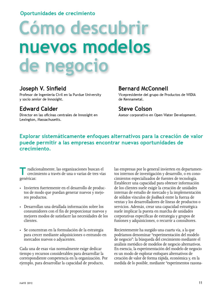 Innovación en Modelos de Negocio para Crecimiento | PDF | Modelo de ...