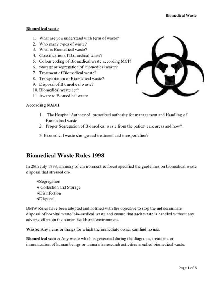 Biomedical Waste Rules 1998 C C C C C C C C C C C PDF Waste Management Municipal Solid Waste