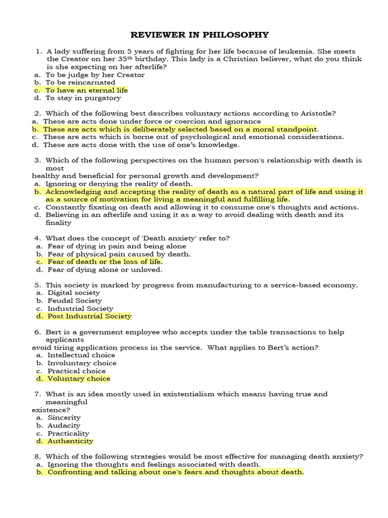 Philo Reviewer w Answer | PDF | Fear | Thought