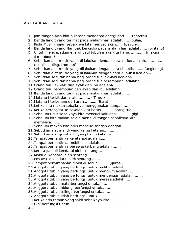 Soal Latihan Pengetahuan Umum Level 4 | PDF