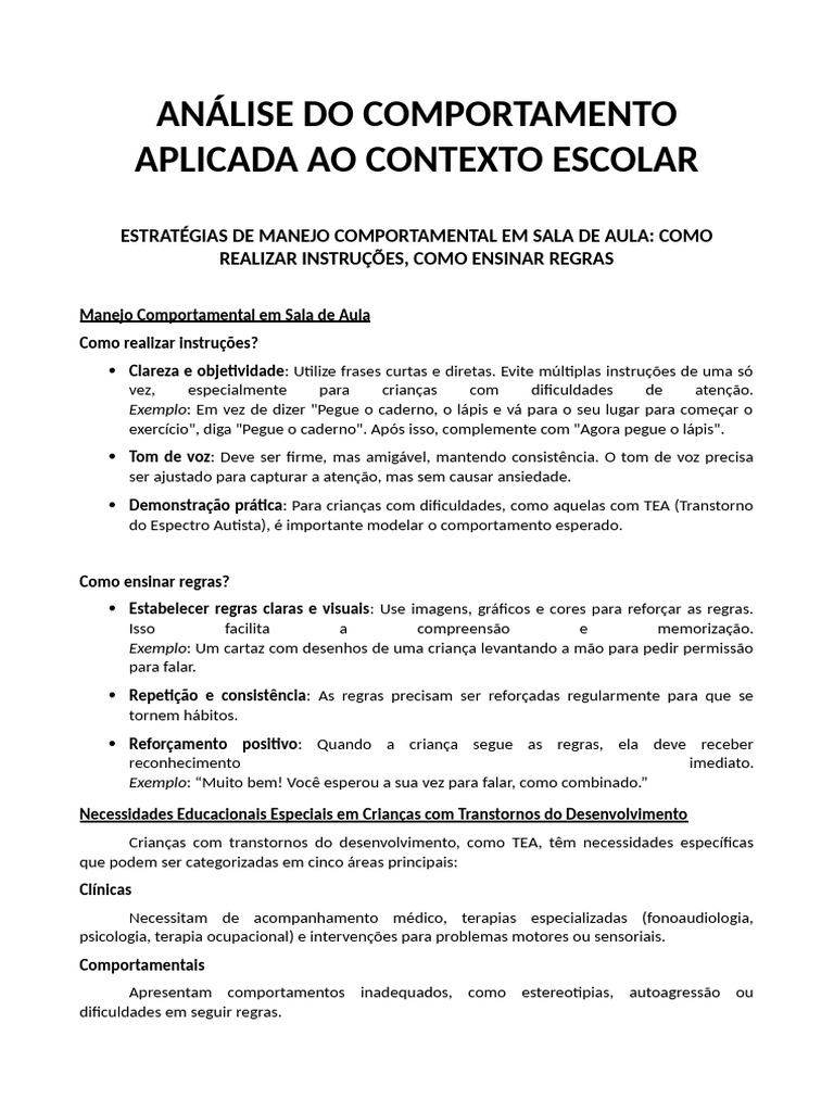 Manejo Comportamental em Sala de Aula | PDF | Aprendizado | Comportamento