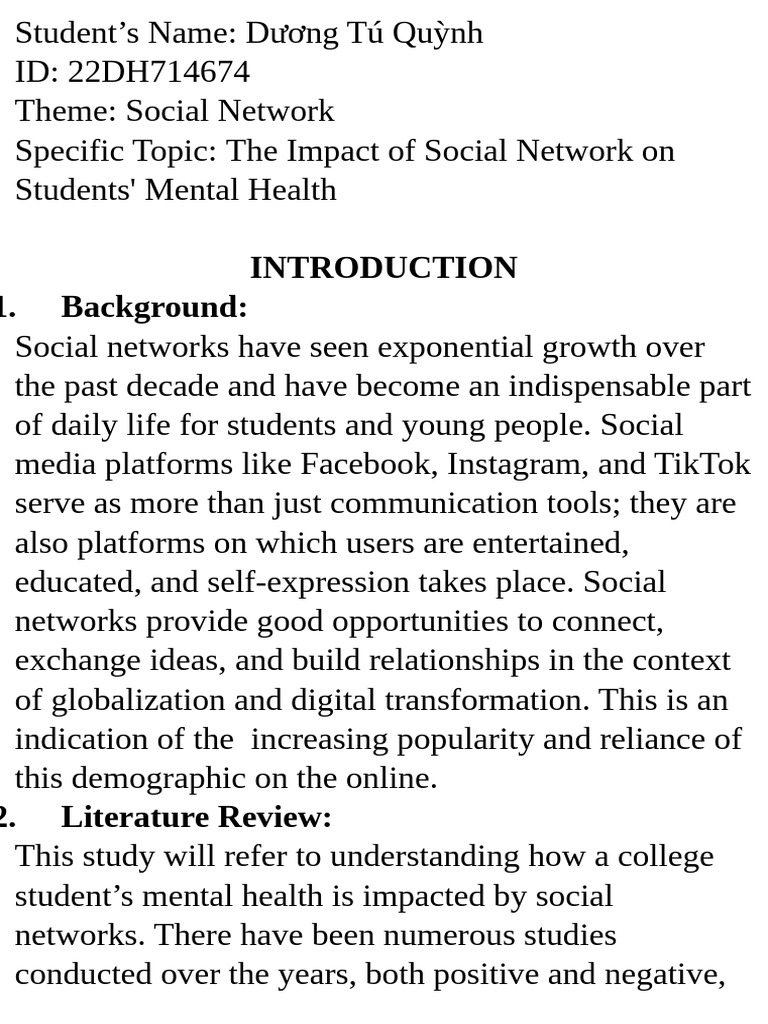 Social Networks' Impact on Student Mental Health | PDF | Social Media ...