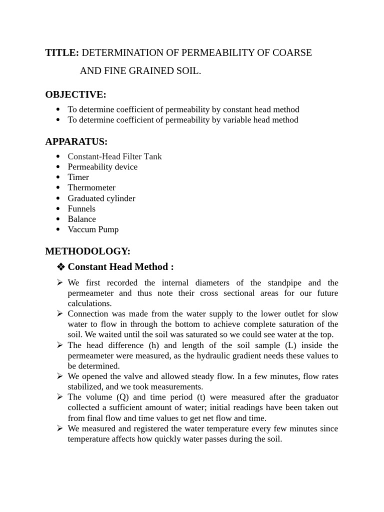 Soil Permeability Testing Methods | PDF | Permeability (Earth Sciences ...