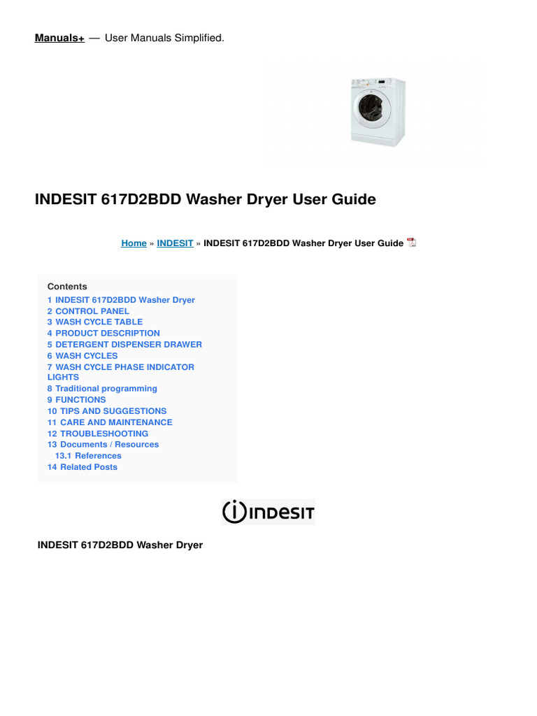 Indesit 617D2BDD Washer Dryer Manual | PDF | Washing Machine | Laundry