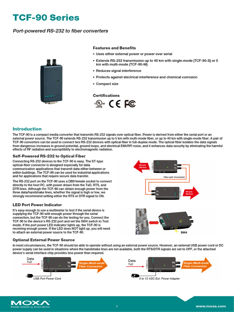 RS-232 to Fiber Converter TCF-90 Series | PDF | Optical Fiber | Electronics