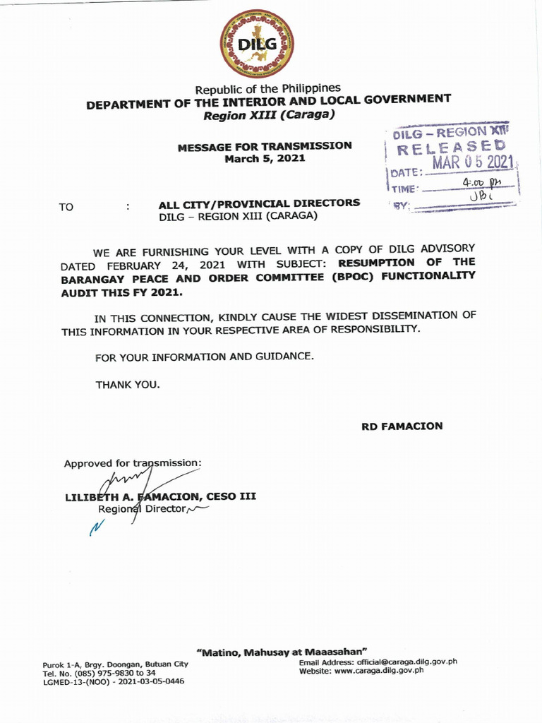 Resumption of The Barangay Peace and Order Committee (BPOC ...