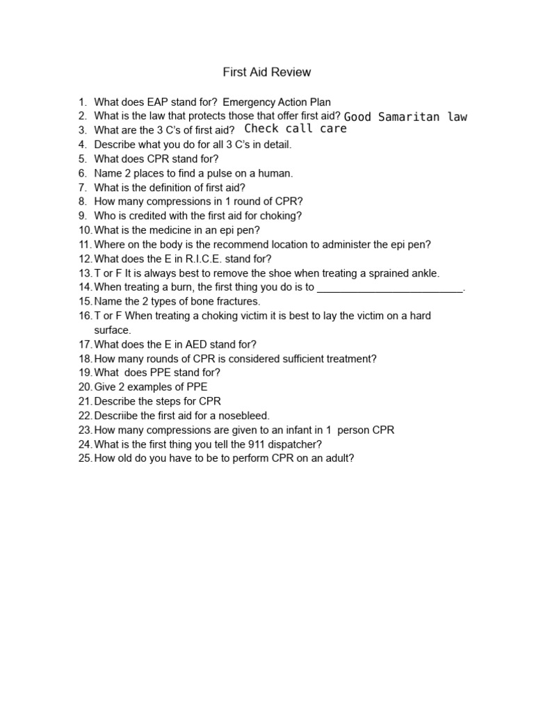 First Aid Exam Review Questions | PDF