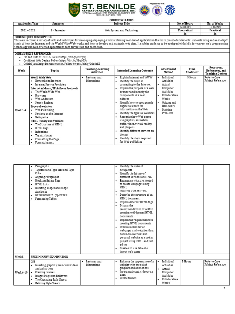 Web System and Technology Syllabus | PDF | World Wide Web | Internet & Web
