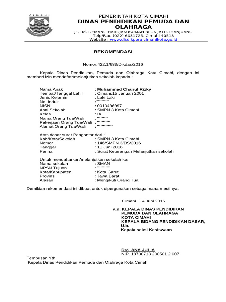Rekomendasi Melanjutkan Sekolah Cimahi | PDF