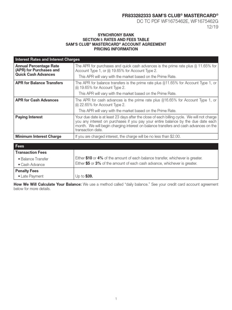 Sams club mastercard account agreement and pricing information pdf