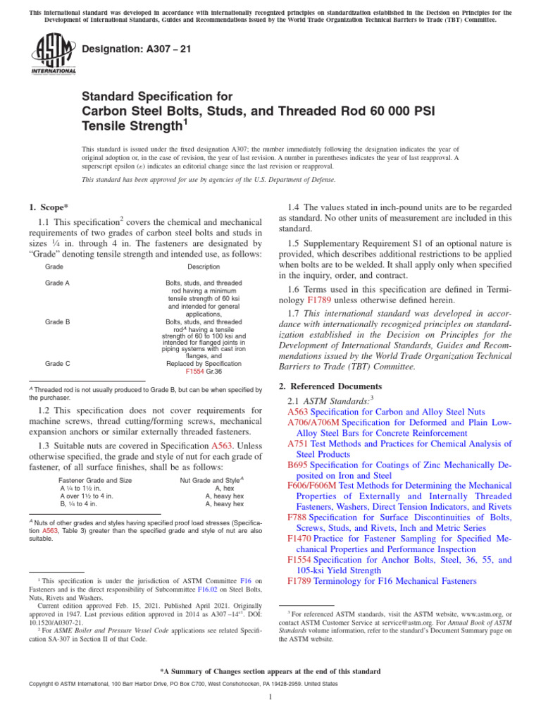 ASTM A307 Specification Overview | PDF | Screw | Materials