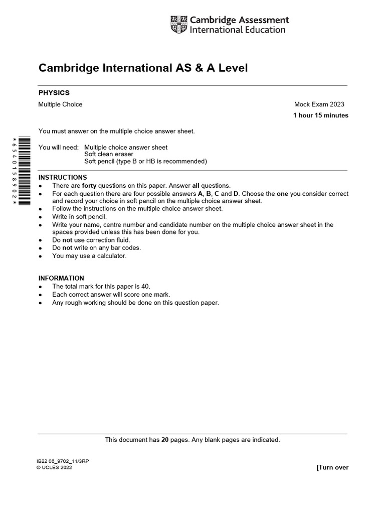 A Level Mock Exam 2023 | PDF | Waves | Sound