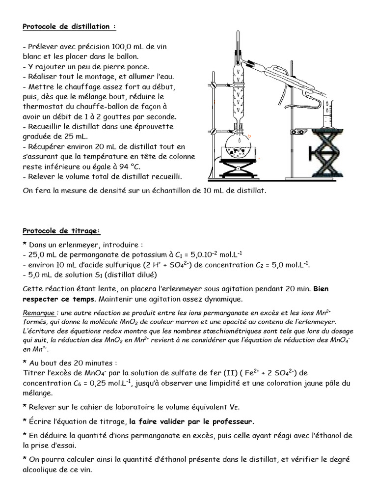 Protocole de distillation et titrage d'éthanol | PDF