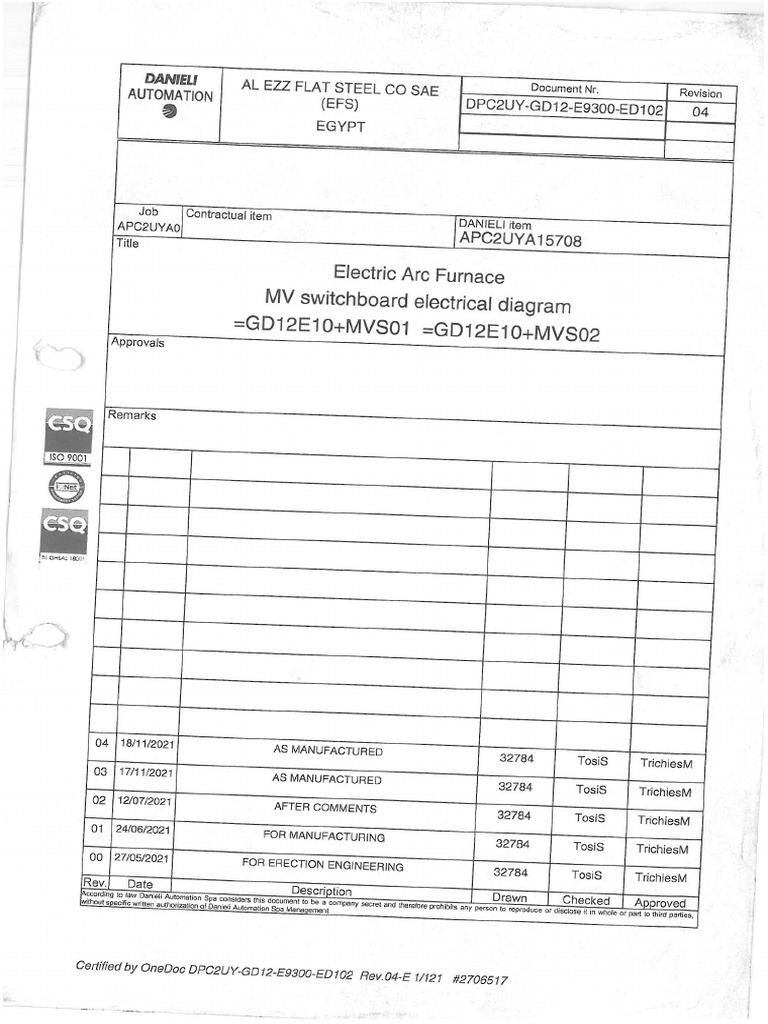 Eaf M.V Switchboard Mvs01 | PDF