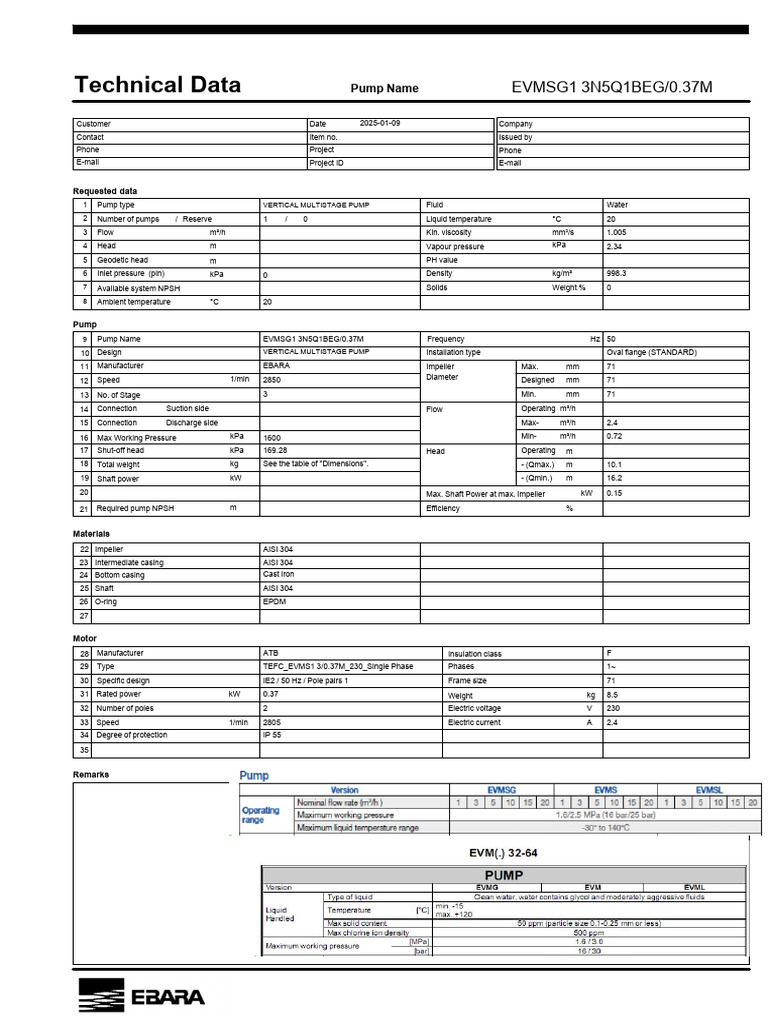 Data Sheet EVMSG1 3N5Q1BEG 0.37M | PDF | Pump | Mechanical Engineering