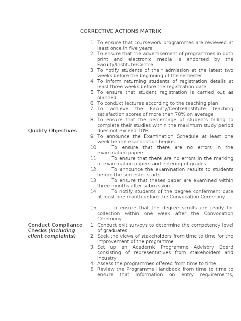 Corrective Actions Matrix | PDF | Thesis | Educational Assessment