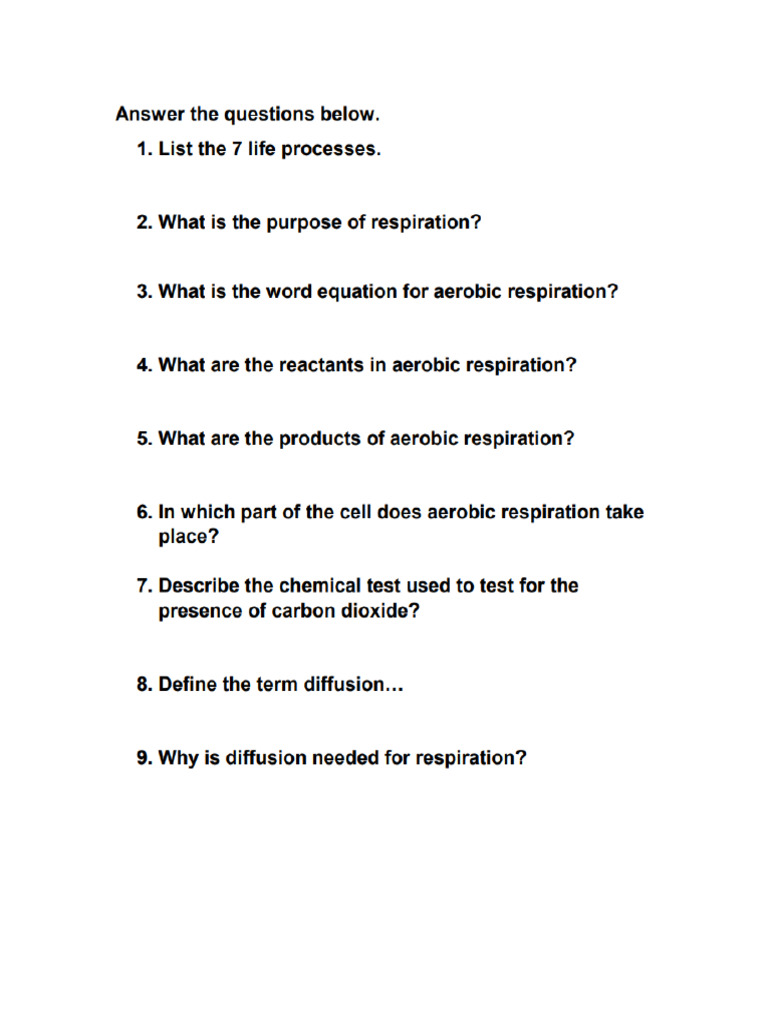 Respiration Reflective Questions | PDF