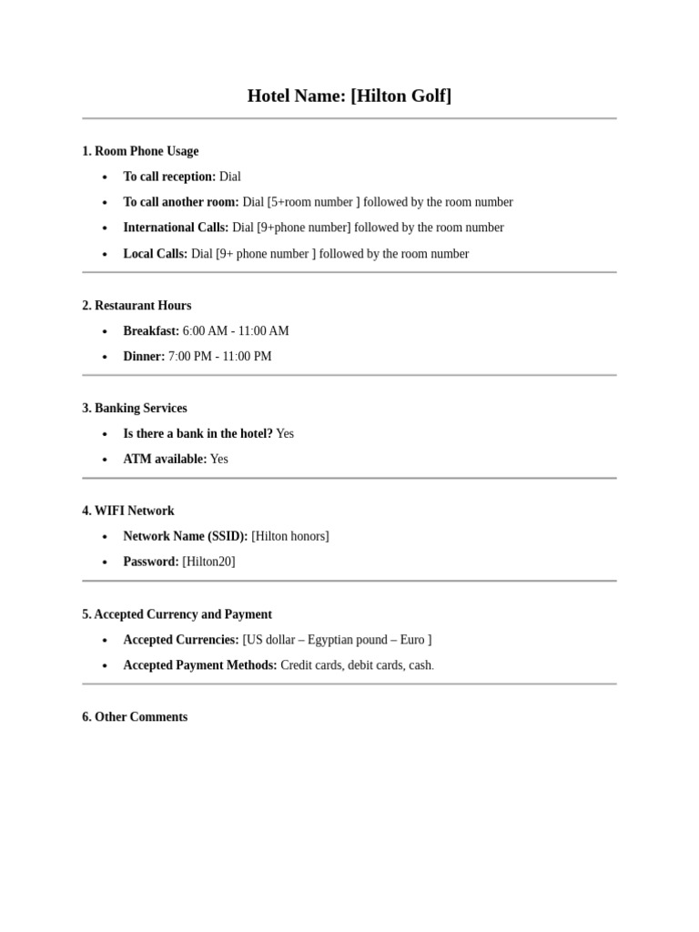 Hotel Information Form | PDF