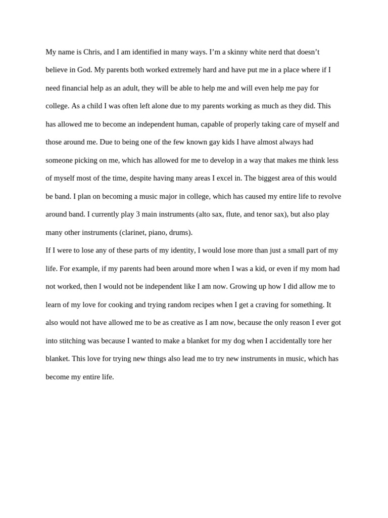 Personal Identity Writing Activity | PDF