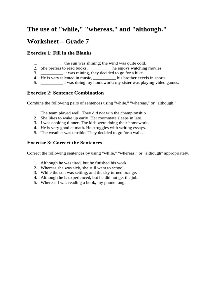 Using Although, While, and Whereas | PDF