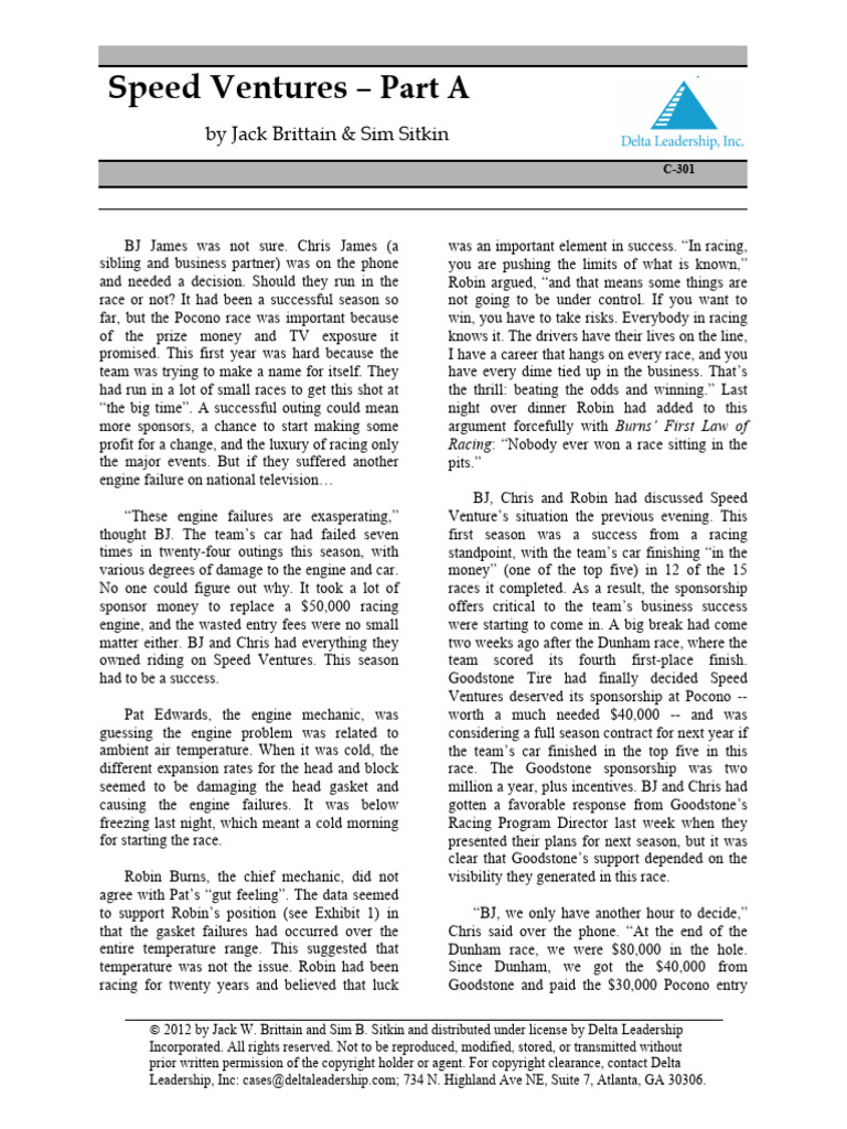 04a+Speed Ventures Case Study+%28A%2C+B C301 2015%29 | PDF