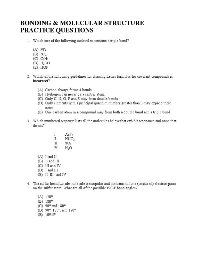 Bonding and Molecular Structure Practice Questions | Chemical Polarity