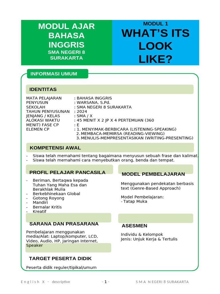 Modul Descriptive Text Bahasa Inggris | PDF