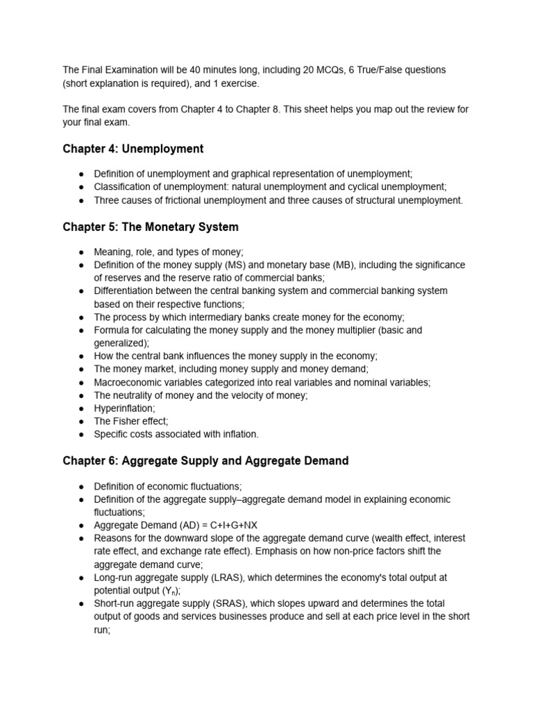 Final Exam Review: Econ Chapters 4-8 | PDF | Fiscal Policy | Economics