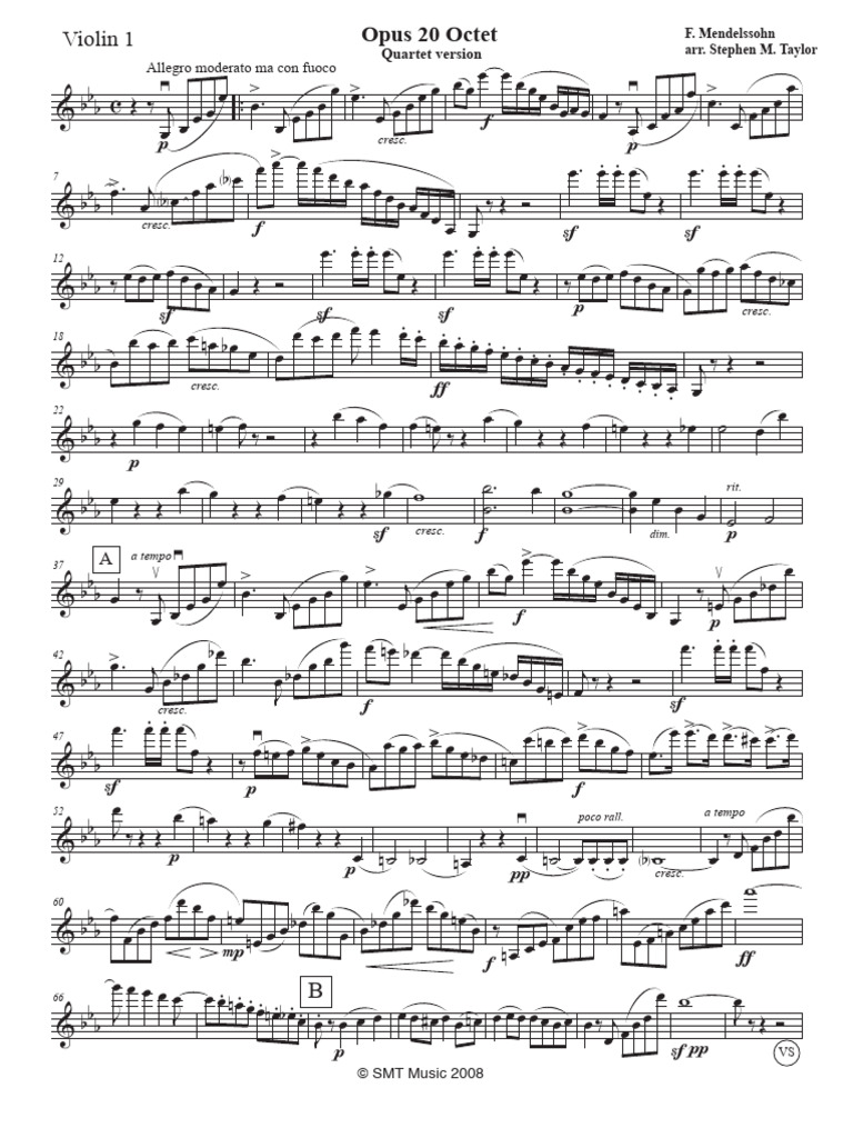 Mendelssohn String Octet - String Quartet Arrangement | PDF