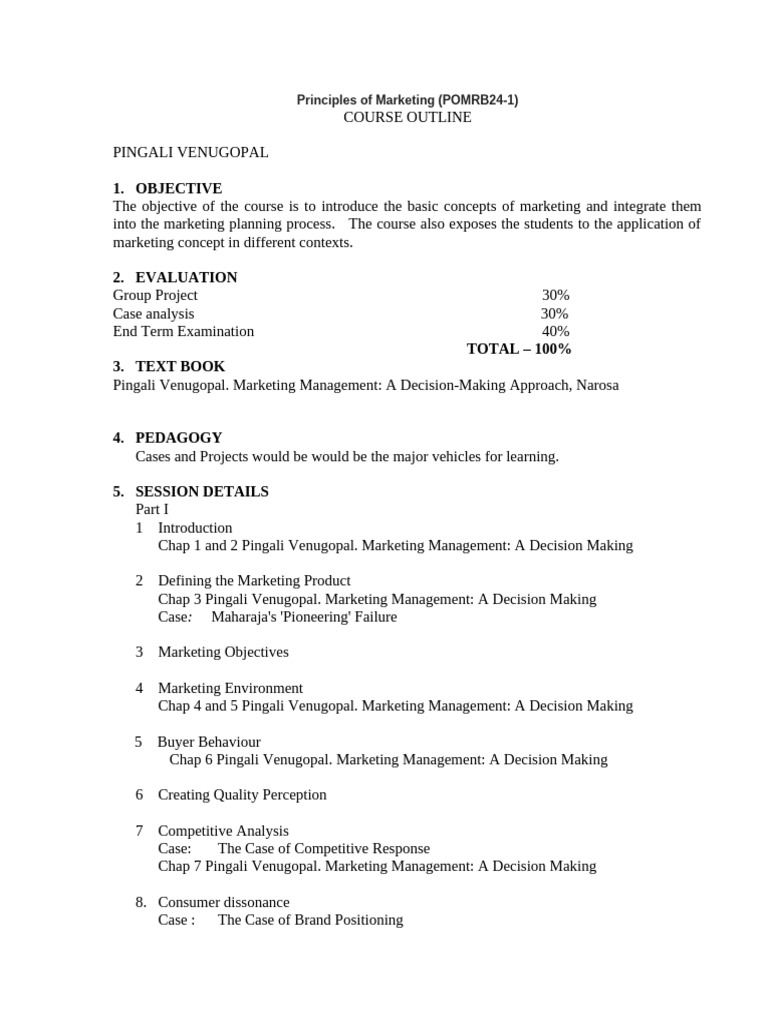 Principles of Marketing Course Outline | PDF
