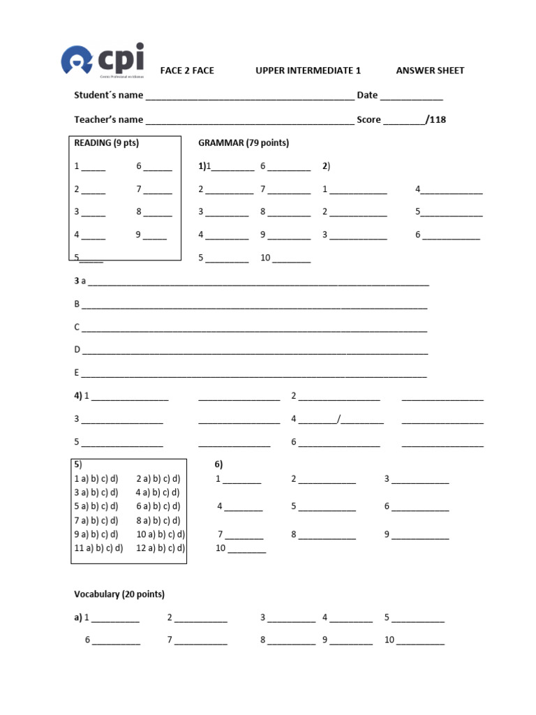 Upper Intermediate 1 Answer Sheet | PDF | Sociolinguistics | Learning