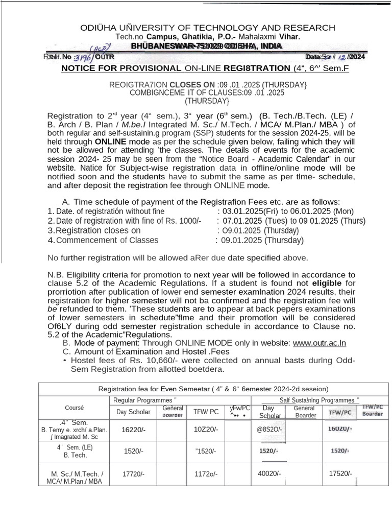 Notice For 4th & 6th Semester Online Registration (UG & PG) 2024-25 ...