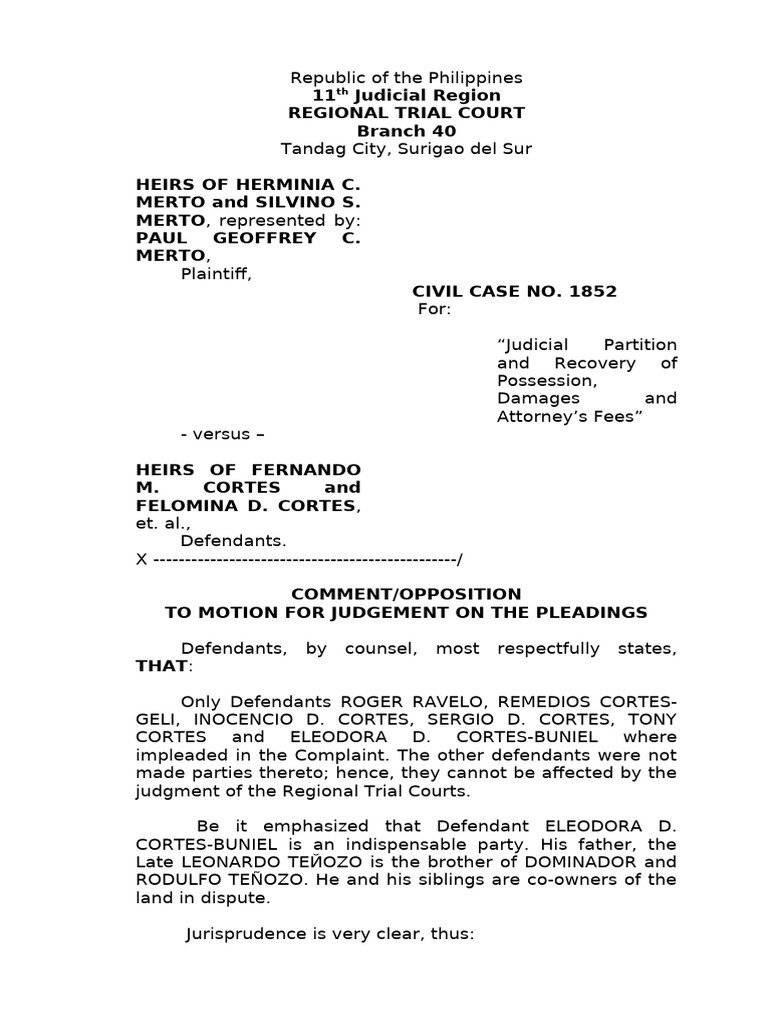 Opposition to Motion for Judgment | PDF | Lawsuit | Judgment (Law)