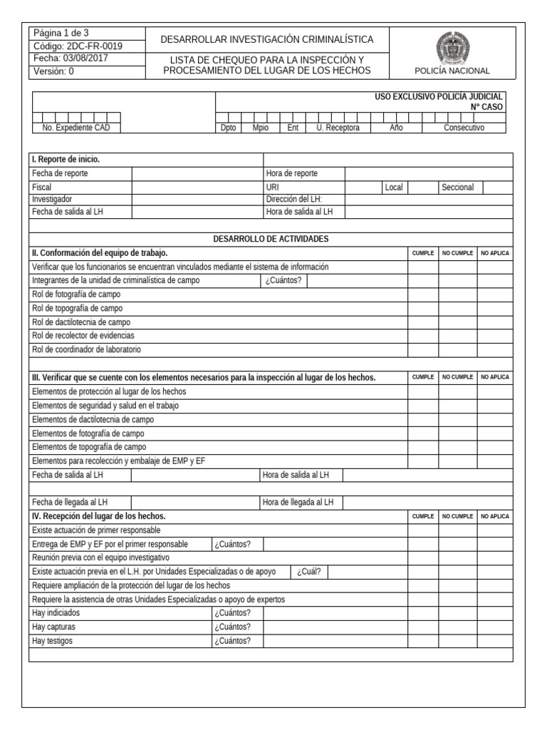 Lista de Chequeo para Inspección Criminalística | PDF