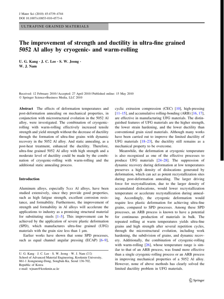 The Improvement of Strength and Ductility in Ultra-Fine Grained | PDF ...