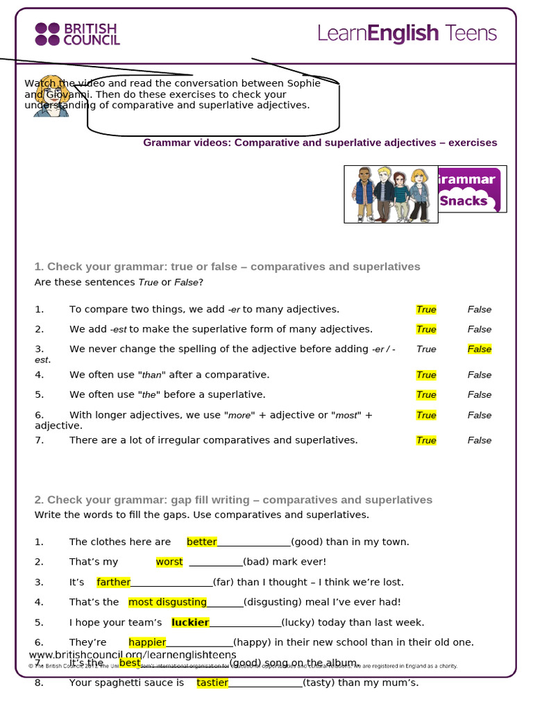Comparative and Superlative Adjectives Exercises | PDF | Adjective ...