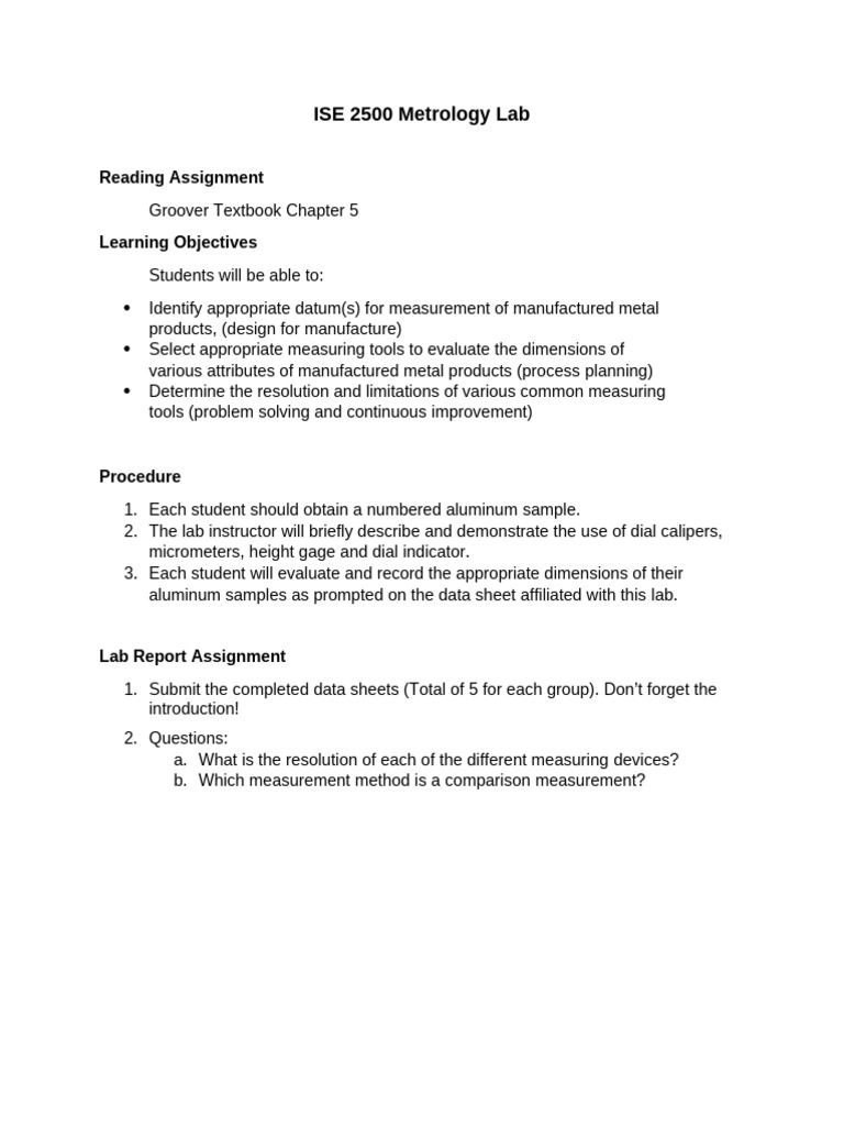 Lab+1+Metrology | PDF