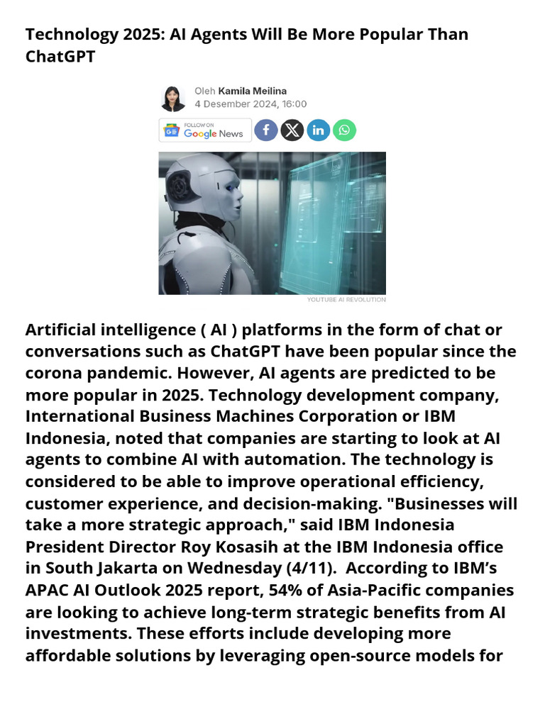 Technology 2025 AI Agents Will Be More Popular Than ChatGPT - 20241205 ...