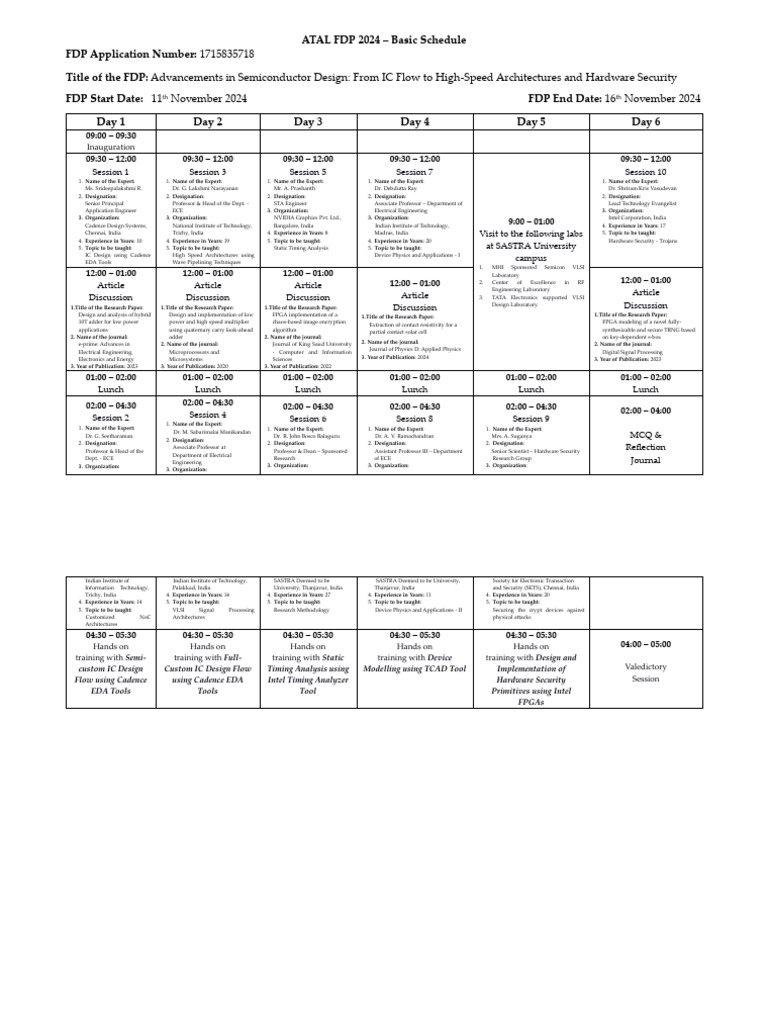 Atal Fdp Schedue As Per Atal V1 Pdf Field Programmable Gate Array