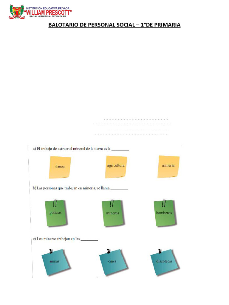 Balotario de Personal Social 1° Primaria | PDF