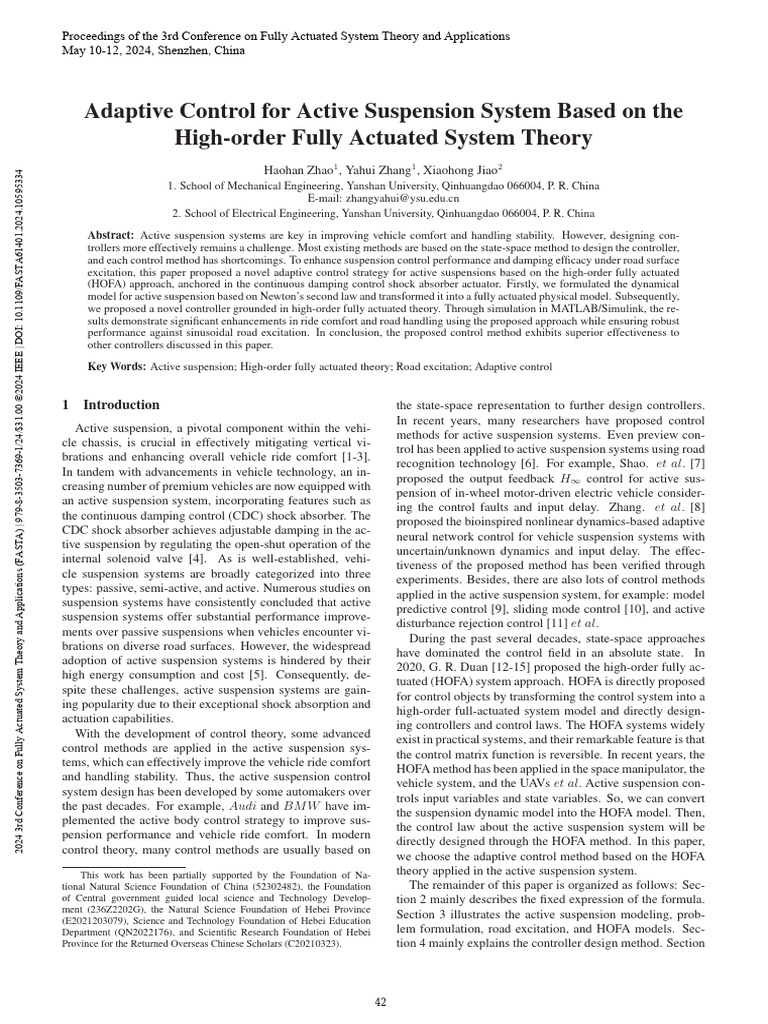 Adaptive Control For Active Suspension System Based On The High-Order ...