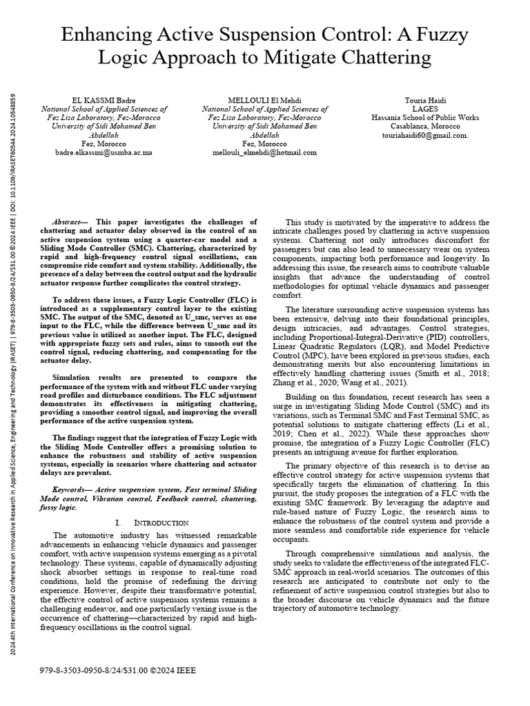 Fuzzy Logic for Active Suspension Control | PDF | Control Theory | System