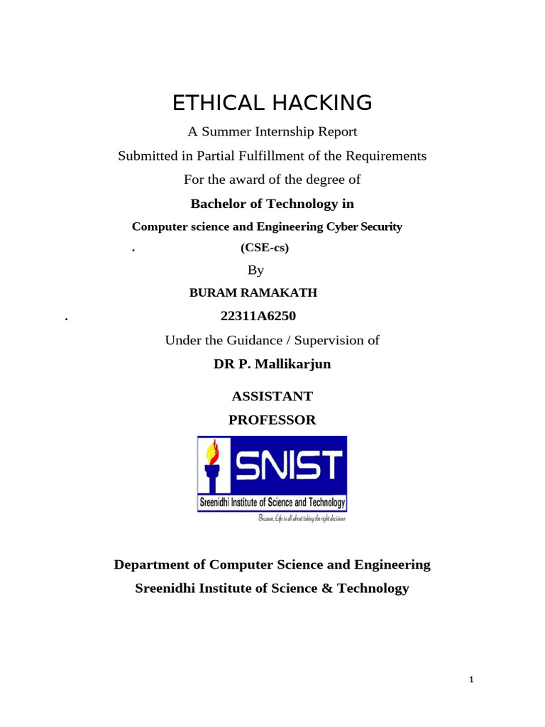 Ethical Hacking Internship Report | PDF | Security Hacker | White Hat ...