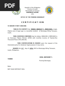 Certificate of Livelihood