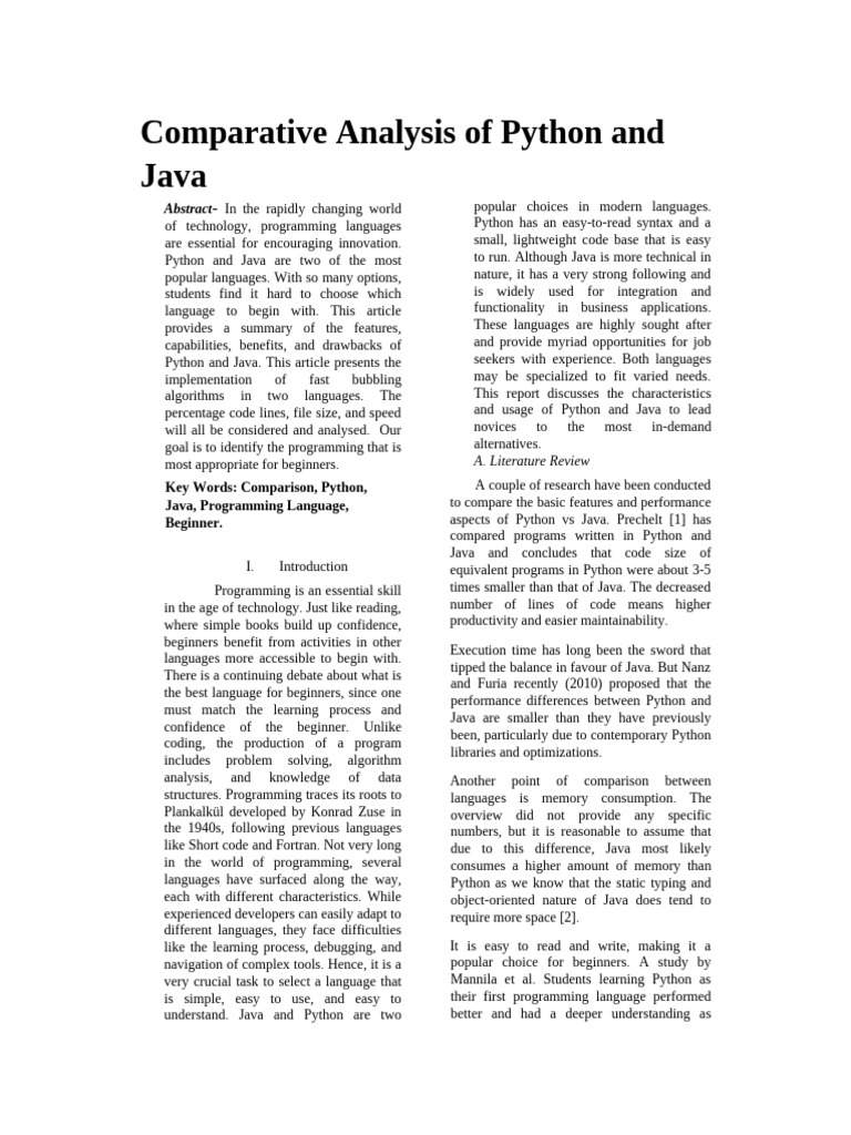 Python vs Java: A Beginner's Guide | PDF | Java (Programming Language ...