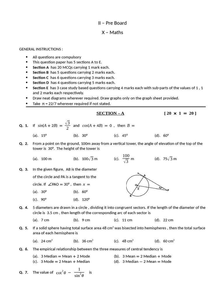 10th Class Maths Objective Questions | PDF | Sphere | Area