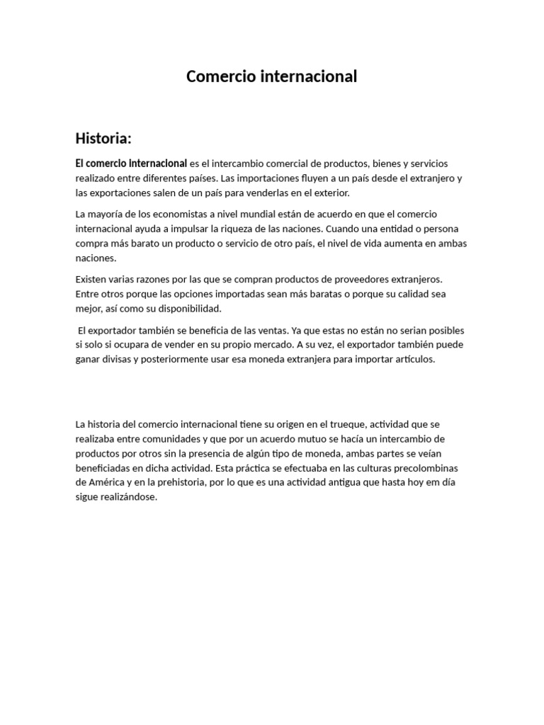 Historia y beneficios del comercio internacional | PDF
