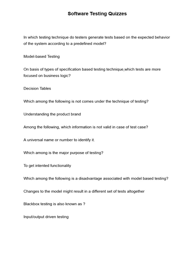Software Testing Quizzes | PDF | Software Testing | System