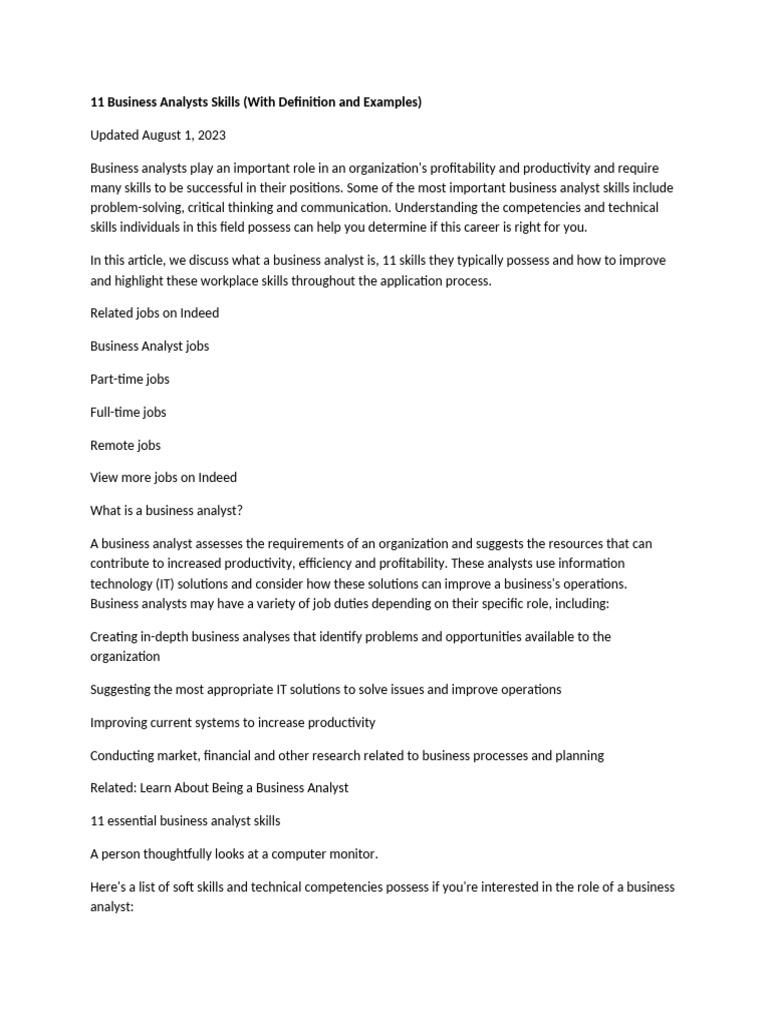 Essential Skills for Business Analysts | PDF | Business Analysis ...